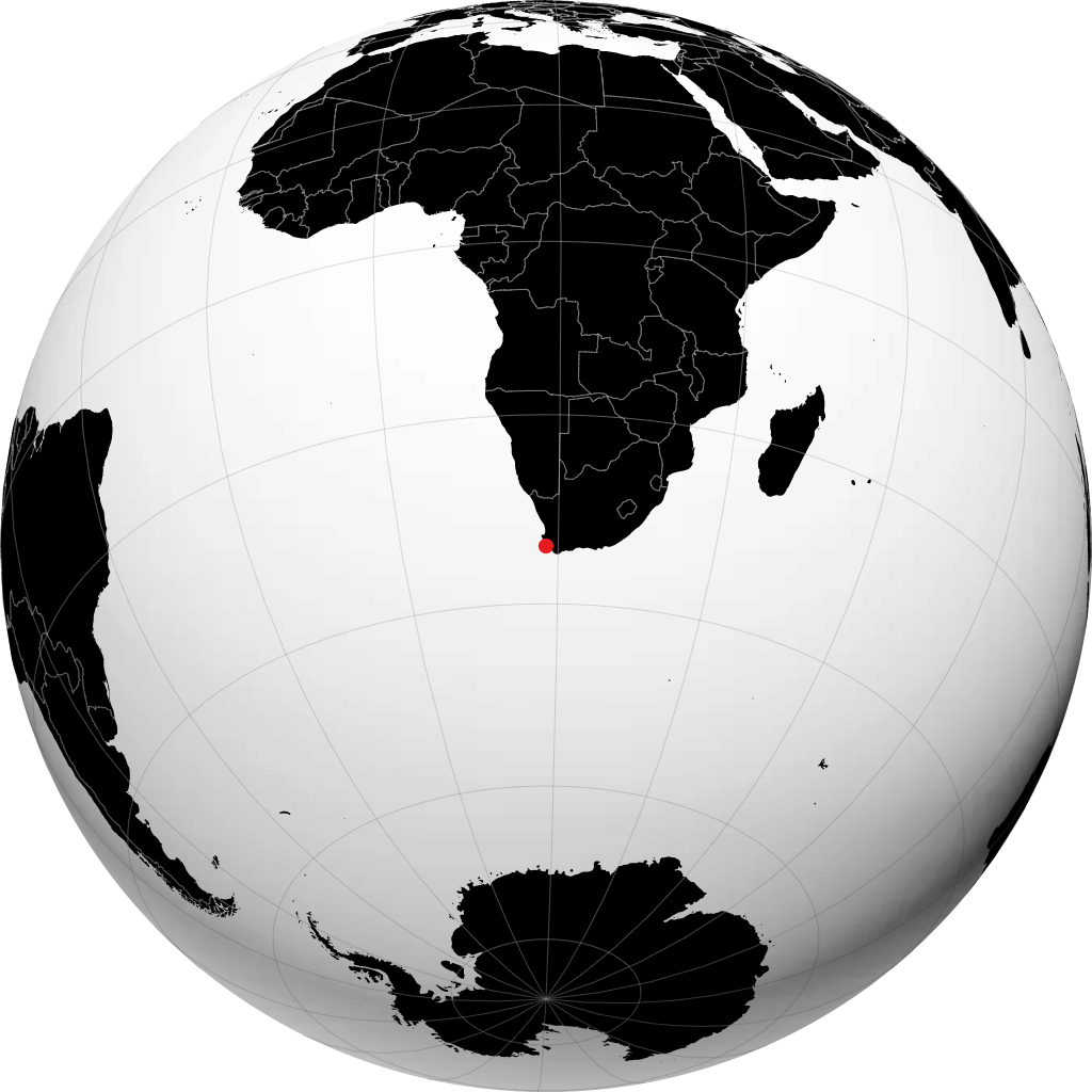 Città del Capo sul globo