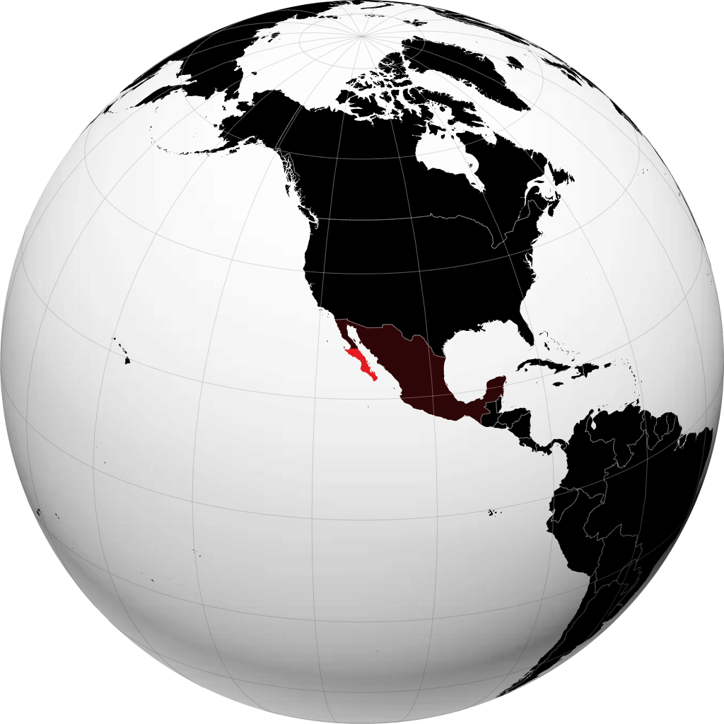 Stato della Bassa California del Sud sul globo